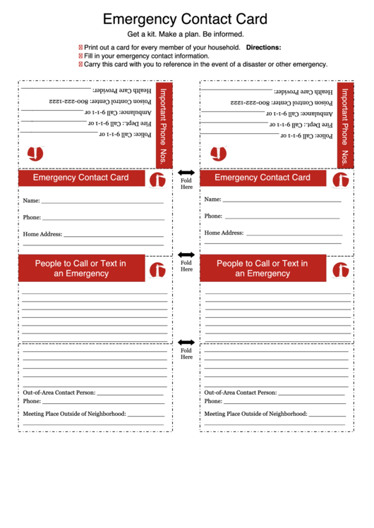 Emergency Contact Card Printable pdf