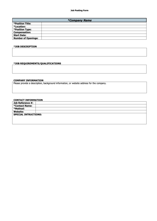 Fillable Job Posting Form Printable pdf