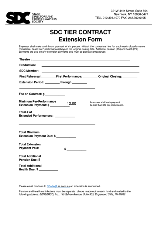 Fillable Sdc Tier Contract Extension Form Printable pdf