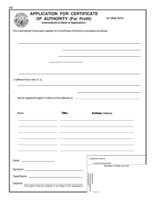 Fillable Application For Certificate Of Authority (For Profit) Printable pdf