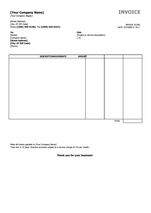 Blank Company Invoice Template Printable pdf