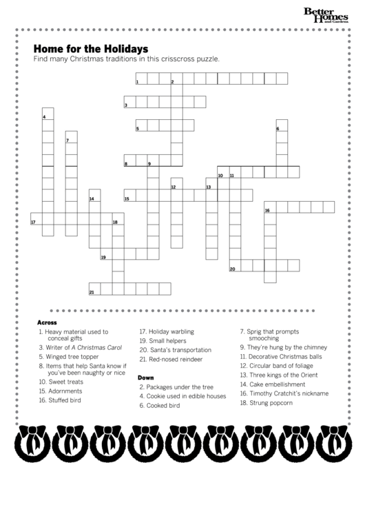 Home For The Holidays Crossword Puzzle Template Printable pdf