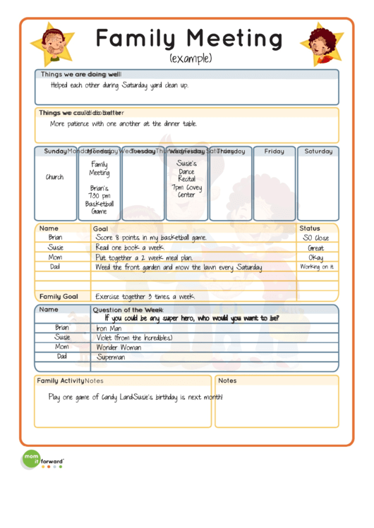Sample Family Meeting Agenda Template printable pdf download