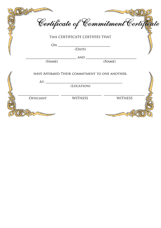 Certificate Of Commitment - Gold Printable pdf