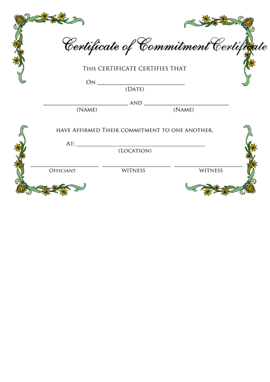 Certificate Of Commitment - Flowers Printable pdf