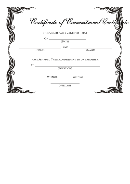 Certificate Of Commitment Printable pdf
