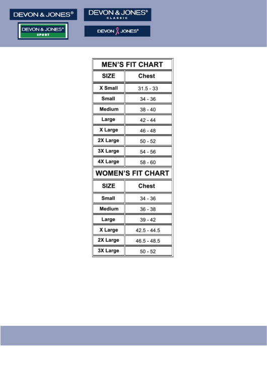 Devon & Jones Clothing Size Chart Printable pdf