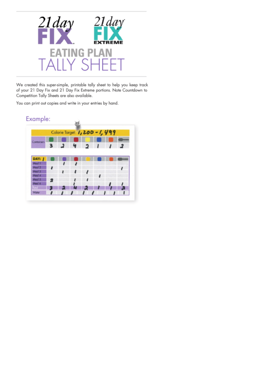 Eating Plan Tally Sheet Printable pdf