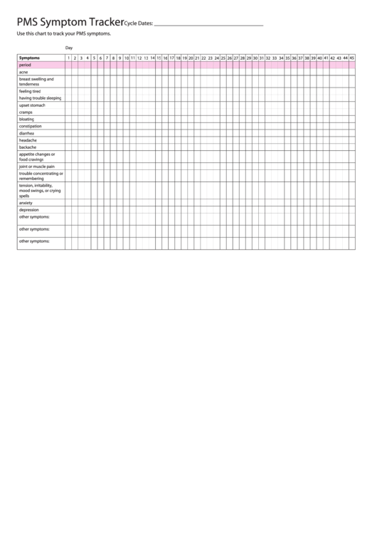 Pms Symtoms Tracker Chart Printable pdf