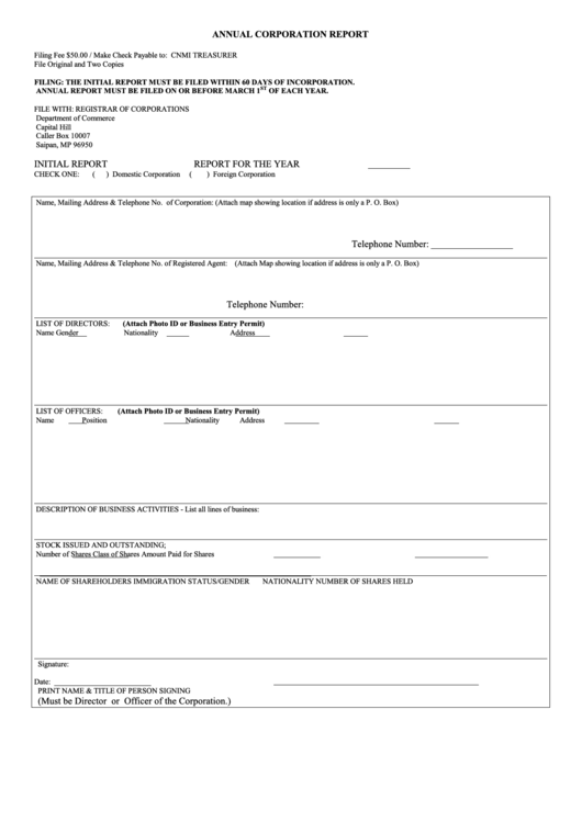 Annual Corporation Report Form Printable pdf