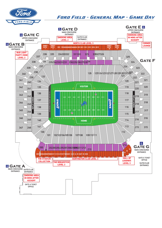 Ford Field - General Map - Game Day - Detroit Lions Printable pdf