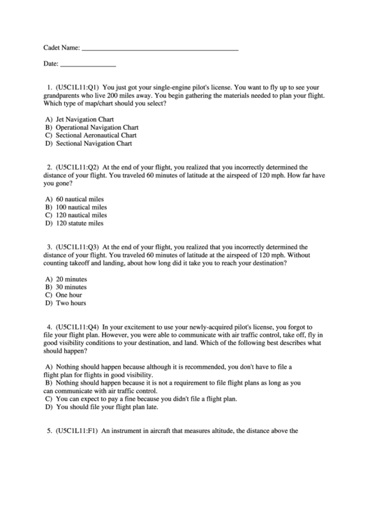 Cadet Test Template Printable pdf