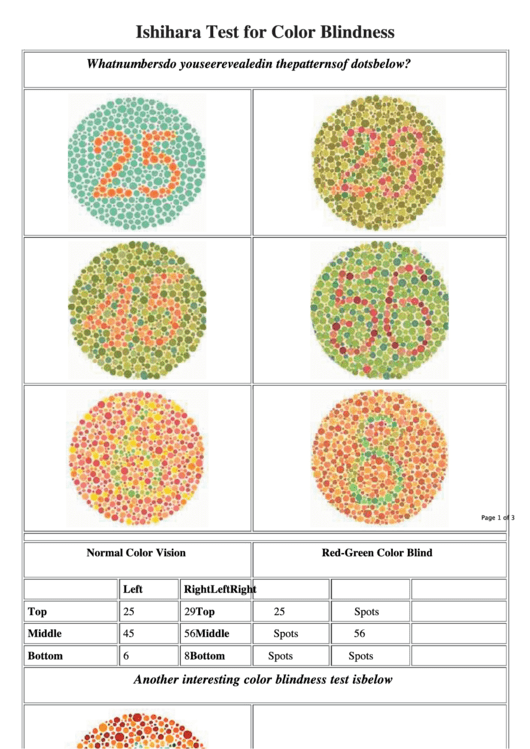 Ishihara Test For Color Blindness Printable Pdf Download