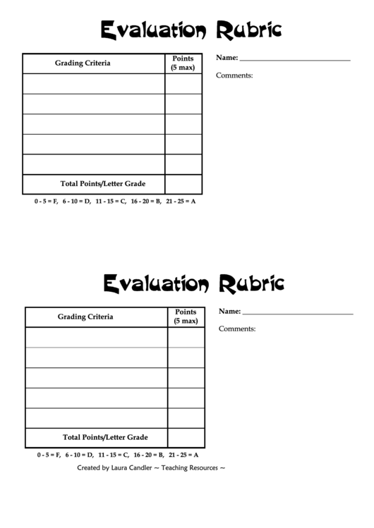 Evaluation Rubric Template Printable pdf