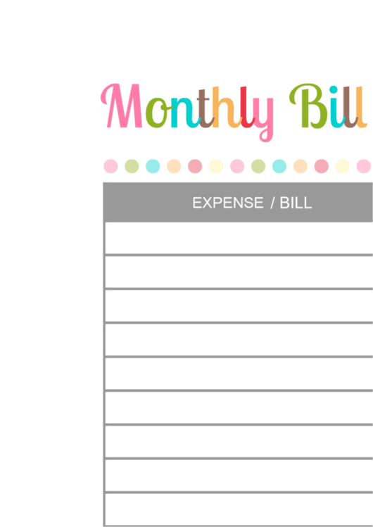Monthly Bill Payment Log Printable pdf