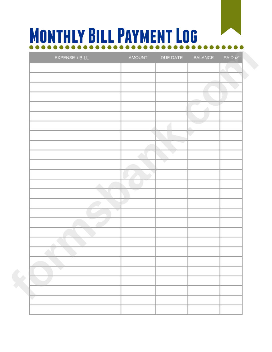 Free Printable Payment Log Sheet