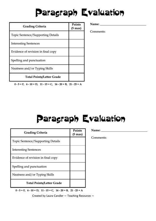 Paragraph Evaluation Form Printable pdf