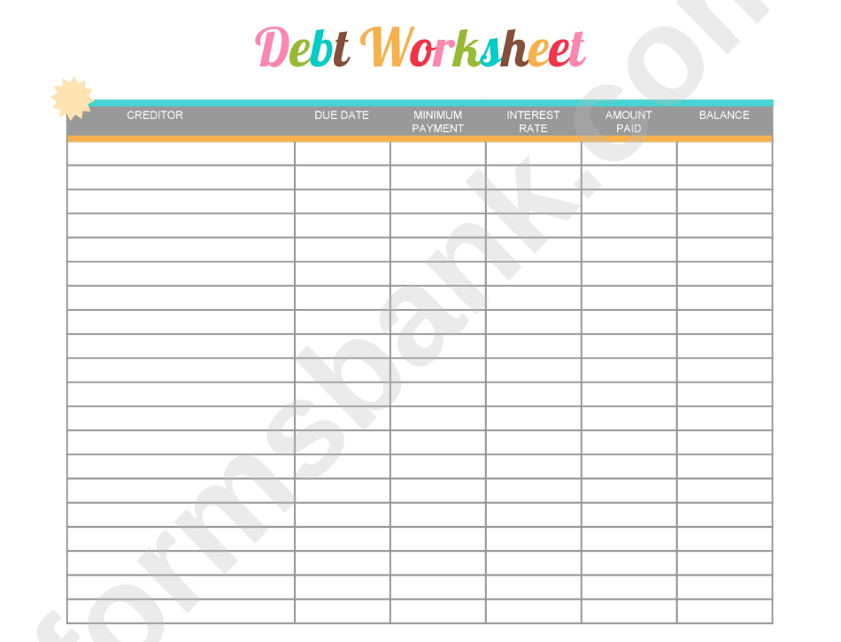 Debt Worksheet Template printable pdf download