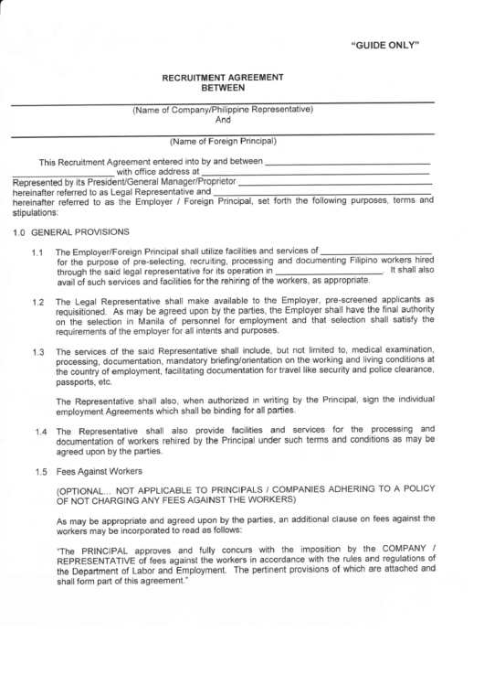 Recruitment Agreement Template Printable pdf