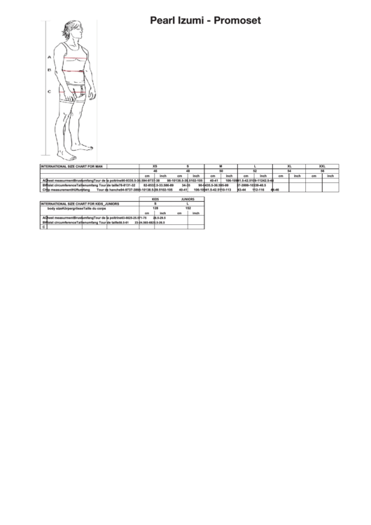 Pearl Izumi Promoset Size Chart Printable pdf