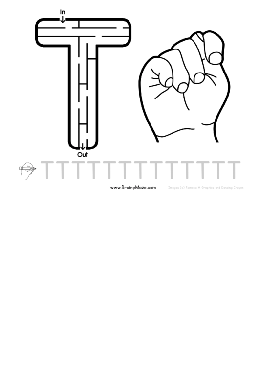 Sign Language Letter - T Printable pdf