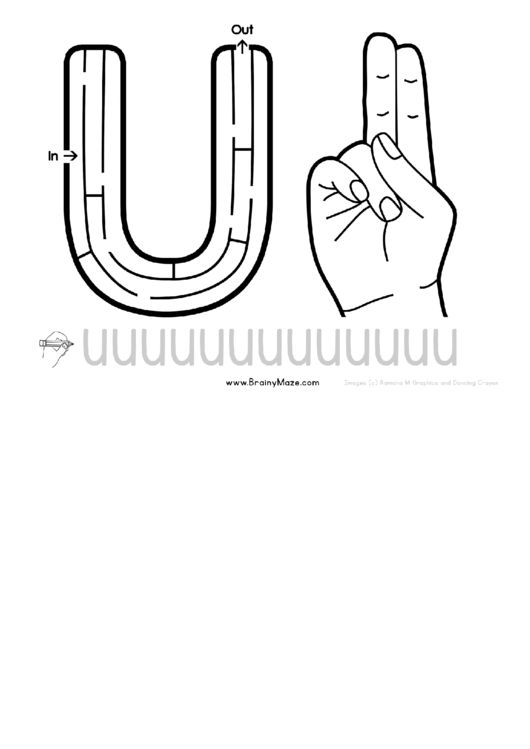 Sign Language Letter - U Printable pdf