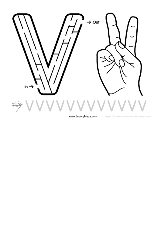 Sign Language Letter - V Printable pdf