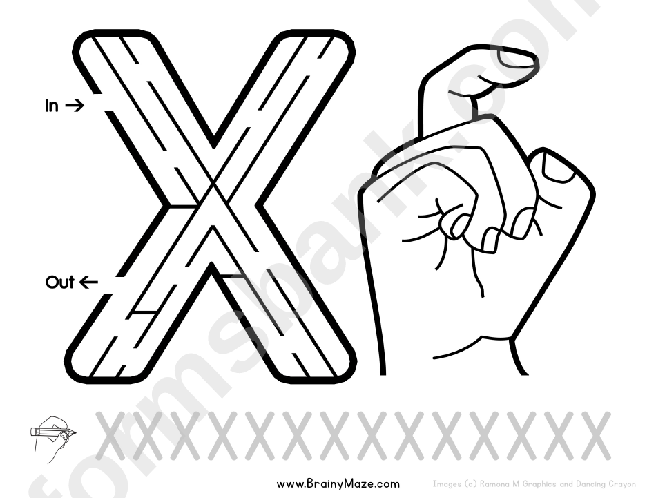 Sign Language Letter - X printable pdf download