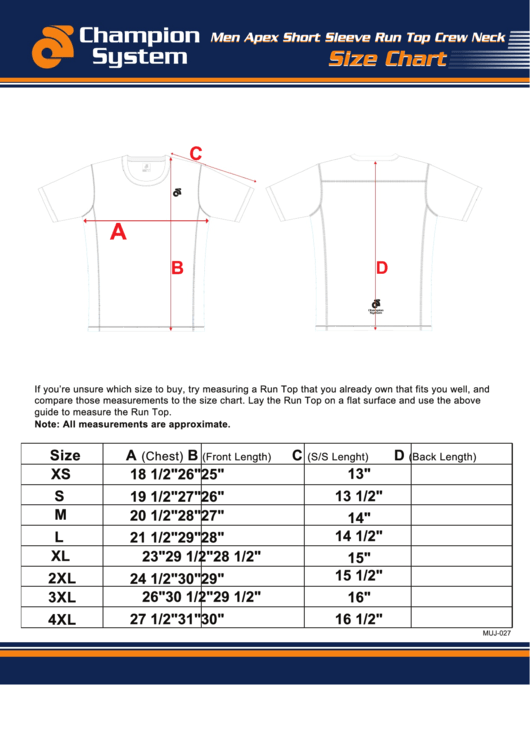 Men Size Chart (T-Shirt) printable pdf download