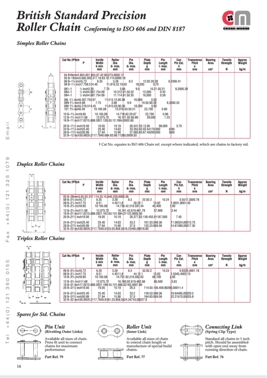 Cross Morse British Standard Precision Roller Chain Size Chart Printable pdf