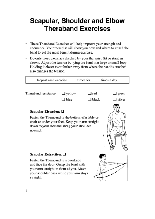 Scapular Shoulder And Elbow Theraband Exercises - Spanish Printable pdf
