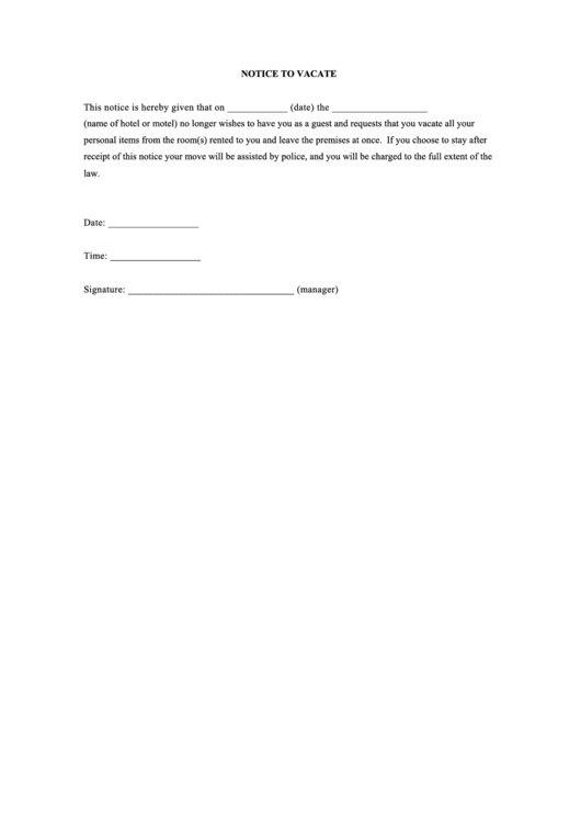 Notice To Vacate Printable pdf