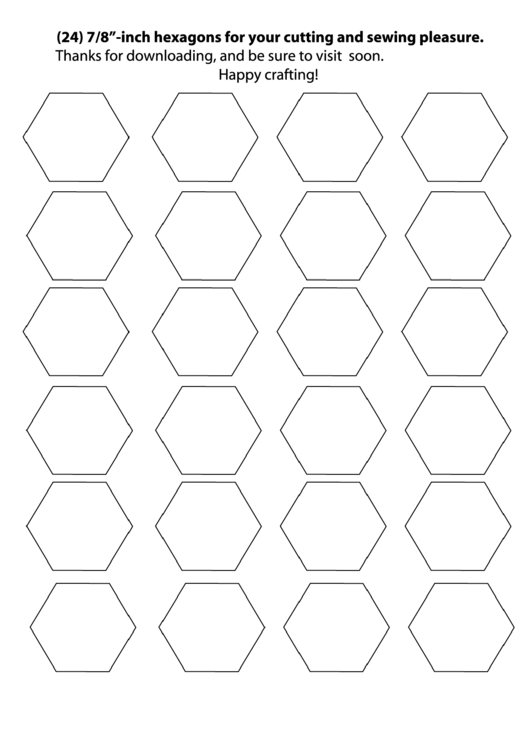 24 7/8 Hexagons Sewing Template Printable pdf