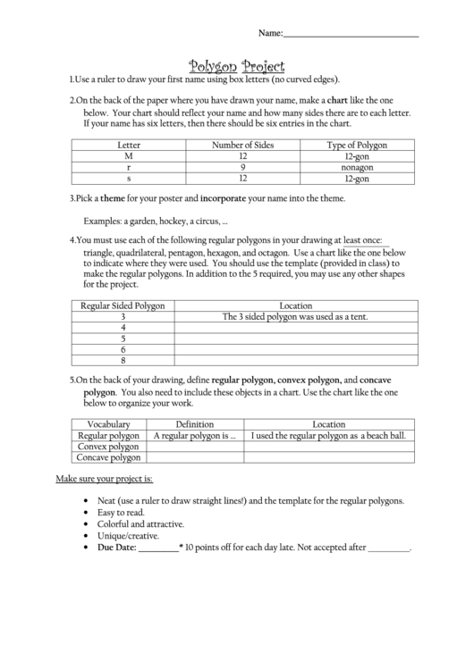 Polygon Project Directions Worksheet Printable pdf