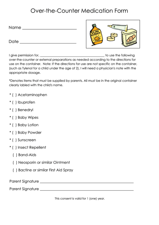 Over-The-Counter Medication Form Printable pdf
