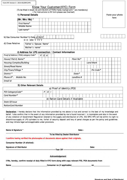 Form Kyc Version Know Your Customer Kyc Form Form Kyc Version Know 