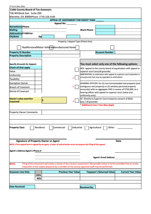 Cobb County Board Of Tax Assessors Printable pdf