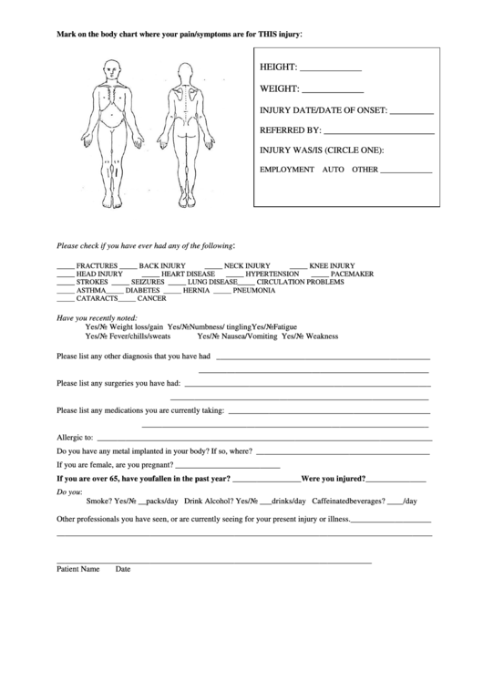 Body Chart Pain/symptoms Printable pdf