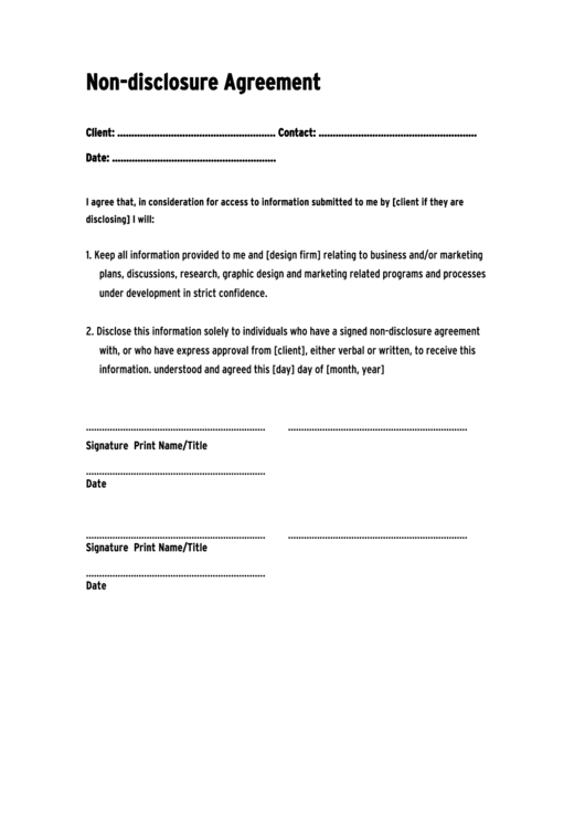 Short Non Disclosure Agreement Printable pdf