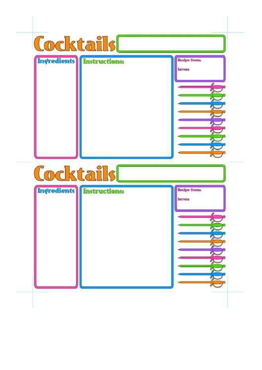 Color Cocktails Recipe Sheets Printable pdf