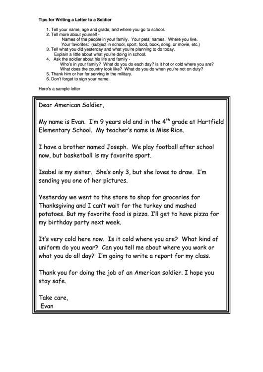 Sample Letter To A Soldier Template Printable pdf