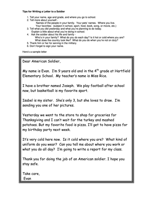 Sample Letter To A Soldier Template Printable Pdf Download