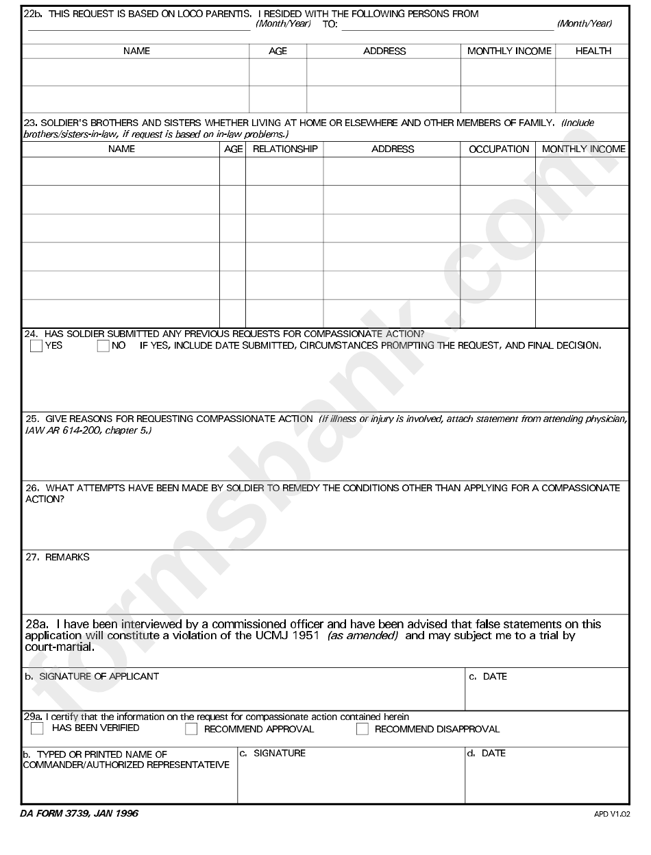 Da Form 3739 Jan 1996 Page 2 Of 2 In Pdf