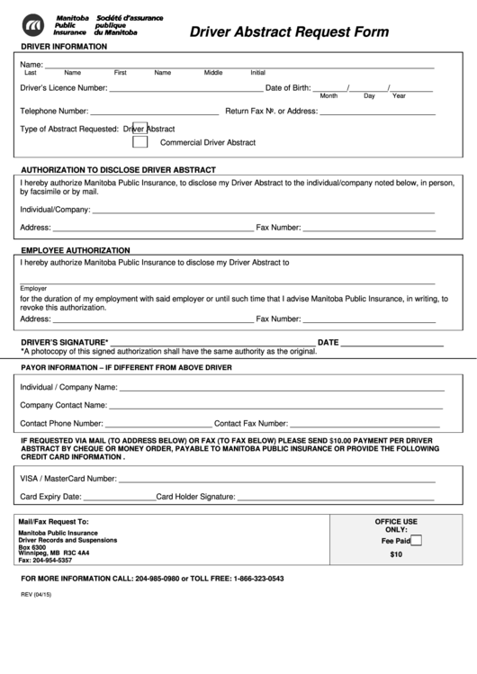 Driver Abstract Request Form Printable pdf
