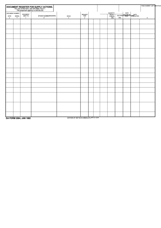 Fillable Document Register For Supply Actions - Apd Printable pdf