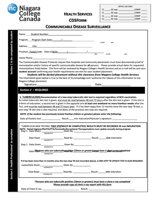 Cds Form - Niagara College Printable pdf