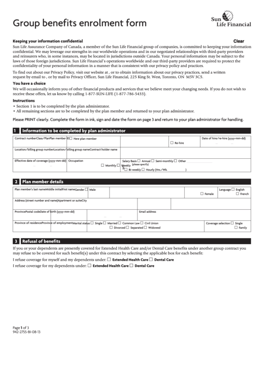 Fillable Group Benefits Enrolment Form Printable pdf