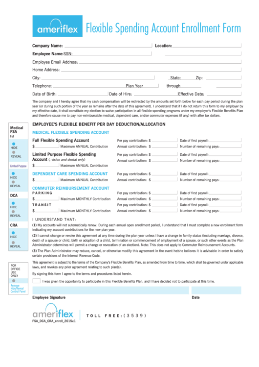 Fillable Flexible Spending Account Enrollment Form - Ameriflex Printable pdf