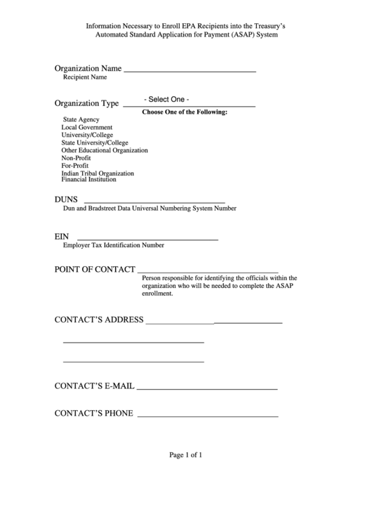 Fillable Asap Enrollment Form Printable pdf