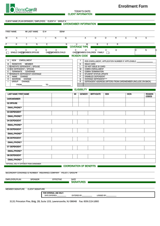 Benecard Enrollment Form printable pdf download